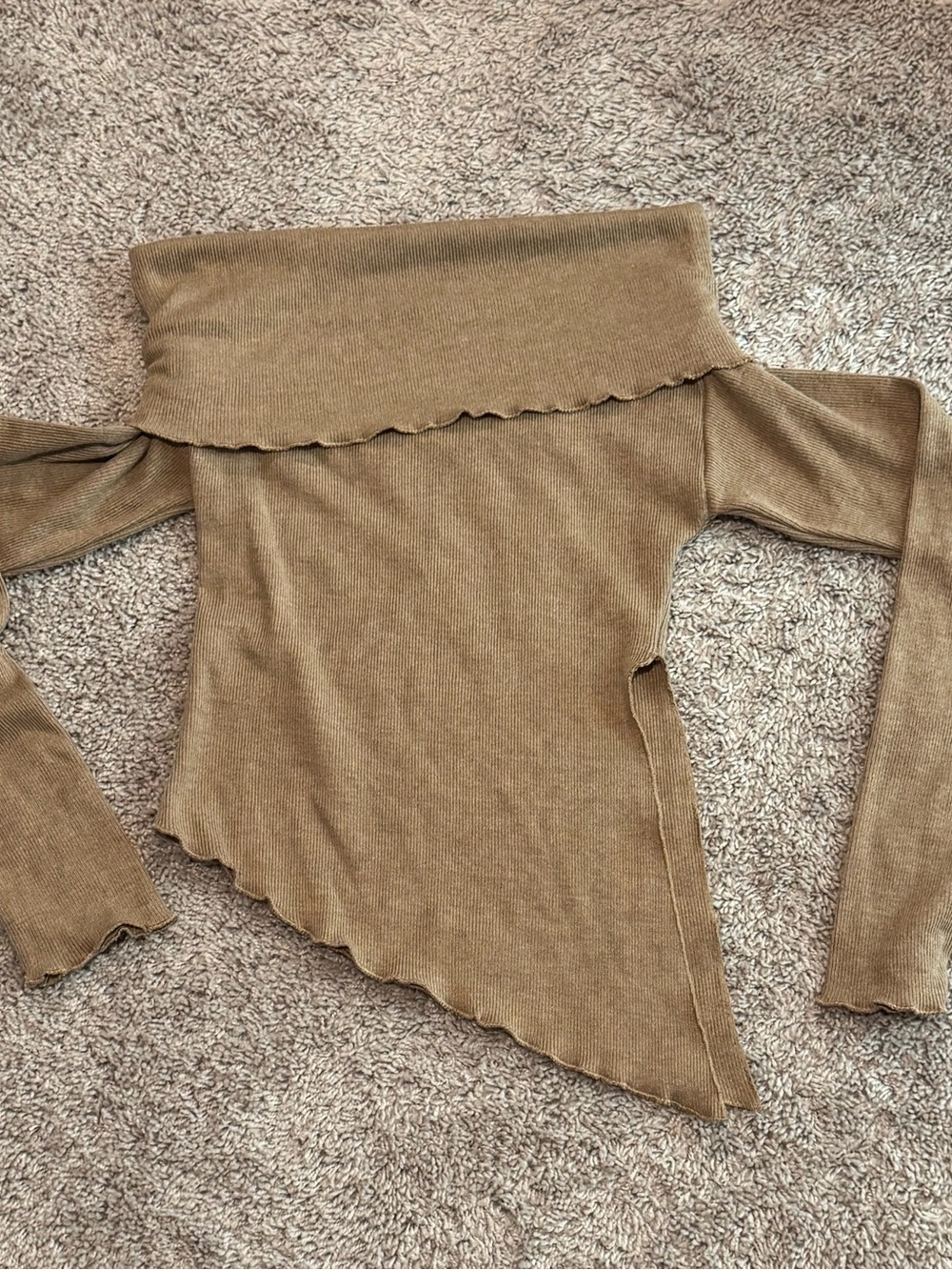Asymmetrical Off-the-Shoulder Tan Women's Sweater